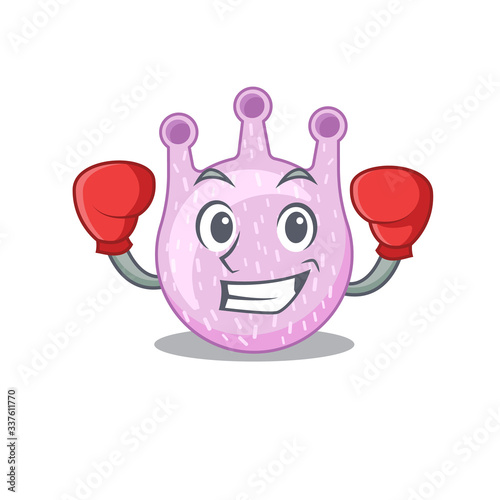 A sporty boxing athlete mascot design of viridans streptococci with red boxing gloves