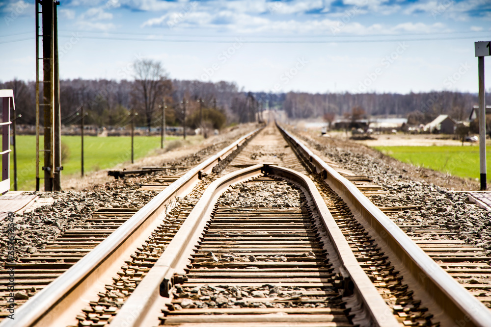 Railway track Railway rails. Arrow and denouement. Railway track Railway rails. Arrow and denouement.
