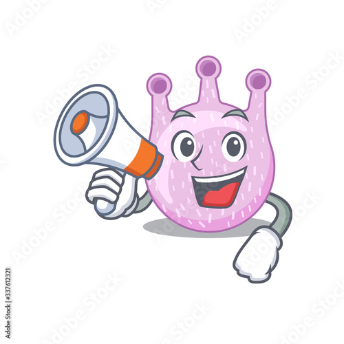 Cartoon character of viridans streptococci having a megaphone