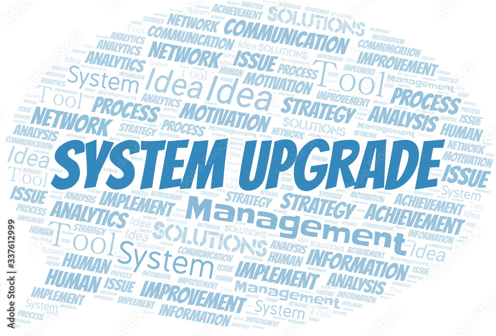 System Upgrade typography vector word cloud. System Upgrade typography vector word cloud.