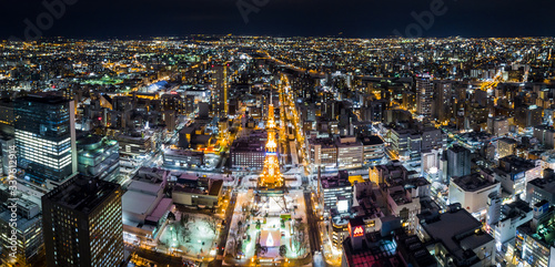 aerial view of Sapporo city skyline in winter