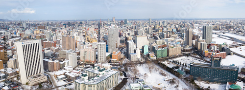 aerial view of Sapporo city skyline in winter photo