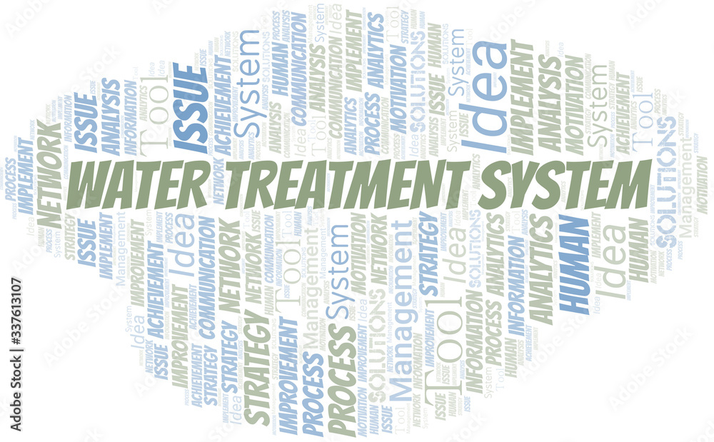 Fototapeta premium Water Treatment System typography vector word cloud.