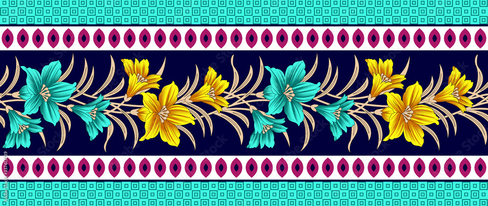 seamless floral flower border design background - obrazy, fototapety, plakaty 