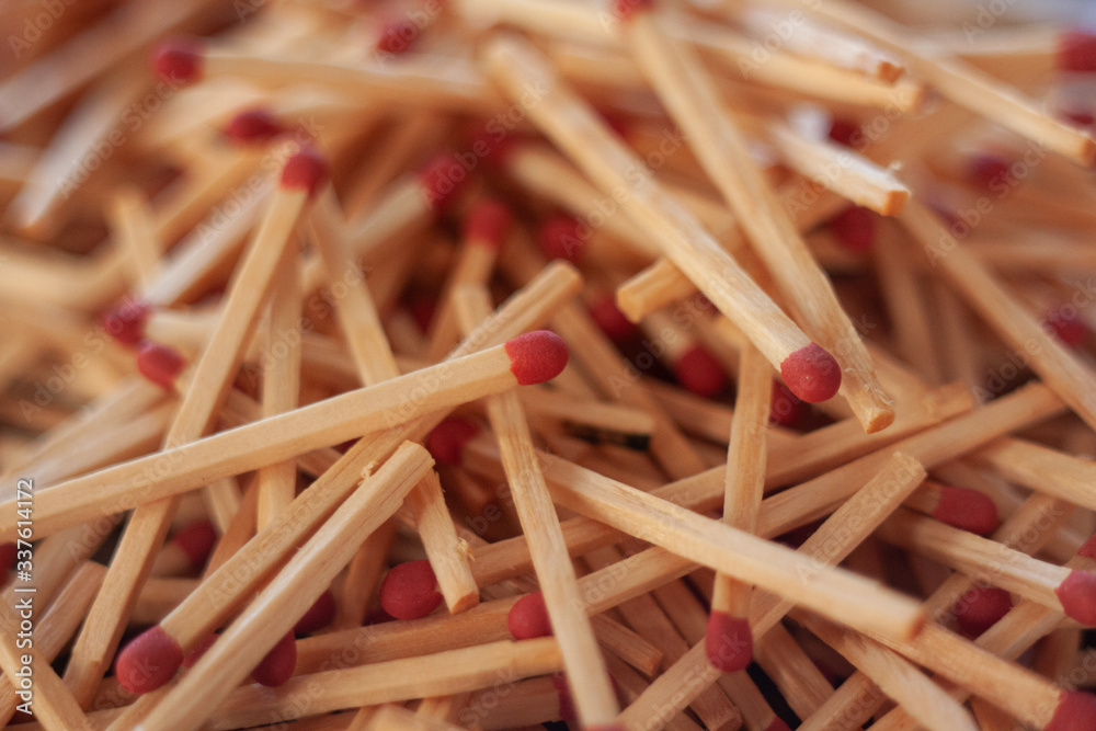 Spattered matches on a wooden table