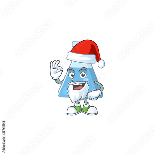 Friendly blue chemical bottle Santa cartoon character design with ok finger © kongvector