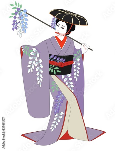 Wallpaper Mural Illustration of Kabuki.  Japanese culture.