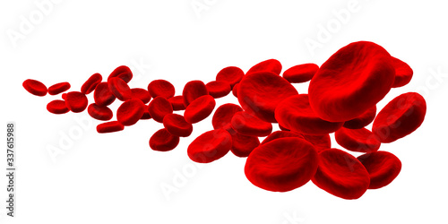 High detail blood cell isolated on white background. Wave of red blood cells. Healthcare and medical concept. 3d render.
