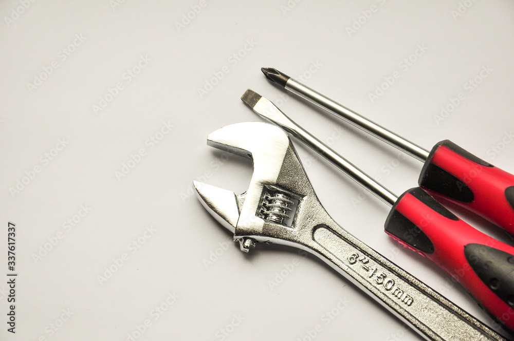 metallic tools on white background color metallic tools on white background color