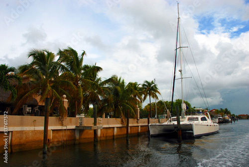 A catamaran moored in Key Largo, Florida