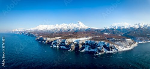 panoramic view of shiretoko peninsula hokkaido in winter