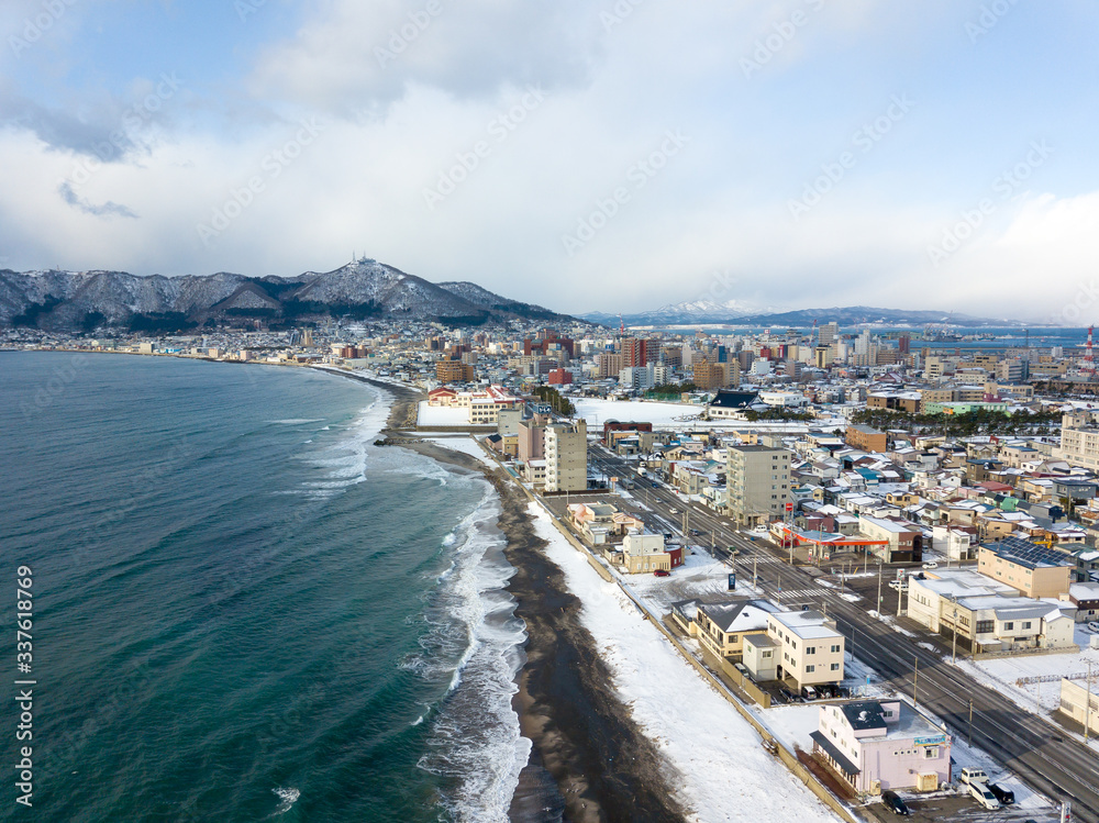 aerial view of Hakodate city Hokkaido in winter