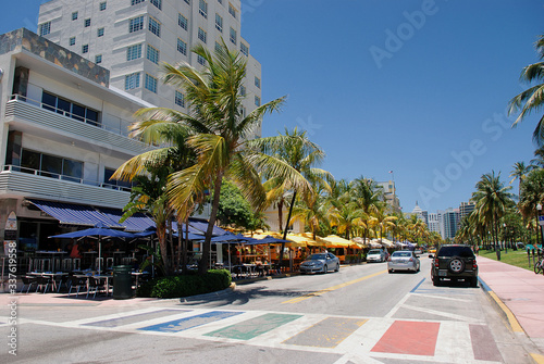 Traffic on Ocean Drive in Miami, Florida