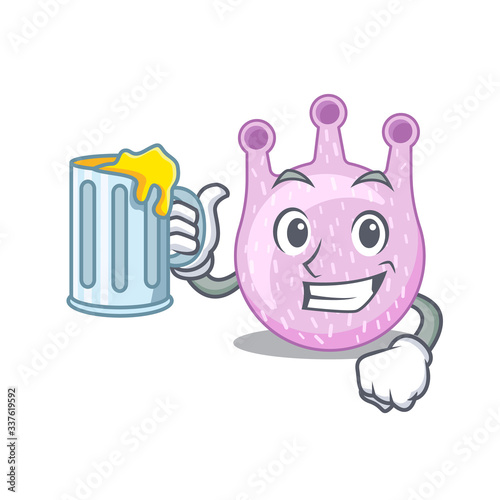 A cartoon concept of viridans streptococci rise up a glass of beer