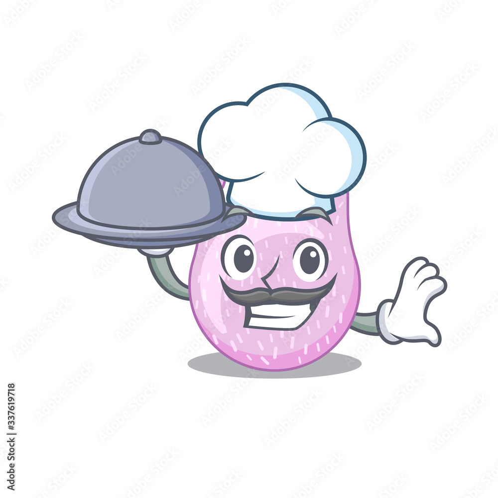 Viridans streptococci chef cartoon character serving food on tray Viridans streptococci chef cartoon character serving food on tray