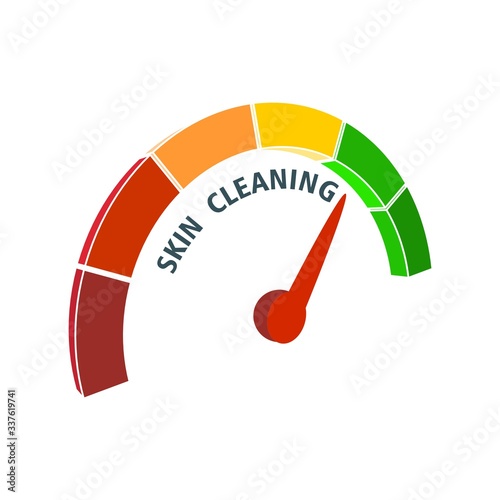 Abstract meter read level of skin cleaning result. Color scale with arrow. The measuring device icon. Colorful infographic gauge element.