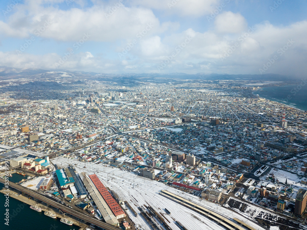 aerial view of Hakodate city Hokkaido in winter