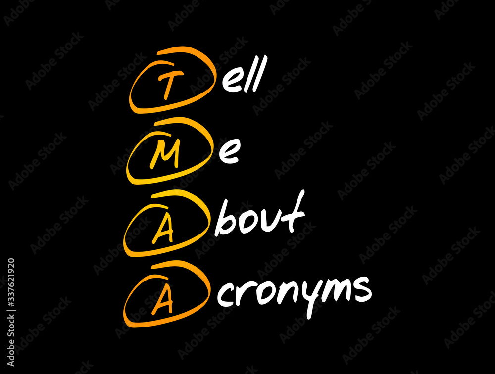 TMAA - Tell Me About Acronyms, acronym concept background TMAA - Tell Me About Acronyms, acronym concept background