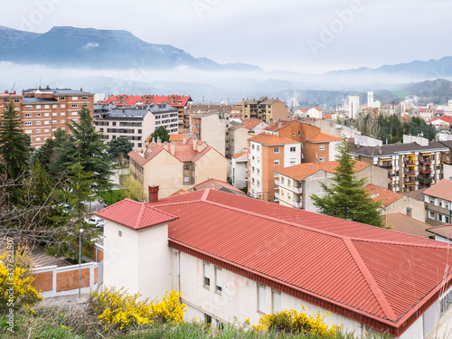 Panoramic view over the town of Sabinanigo, from the Labordeta viewpoint above the city, province of Huesca, Aragon, Spain photo