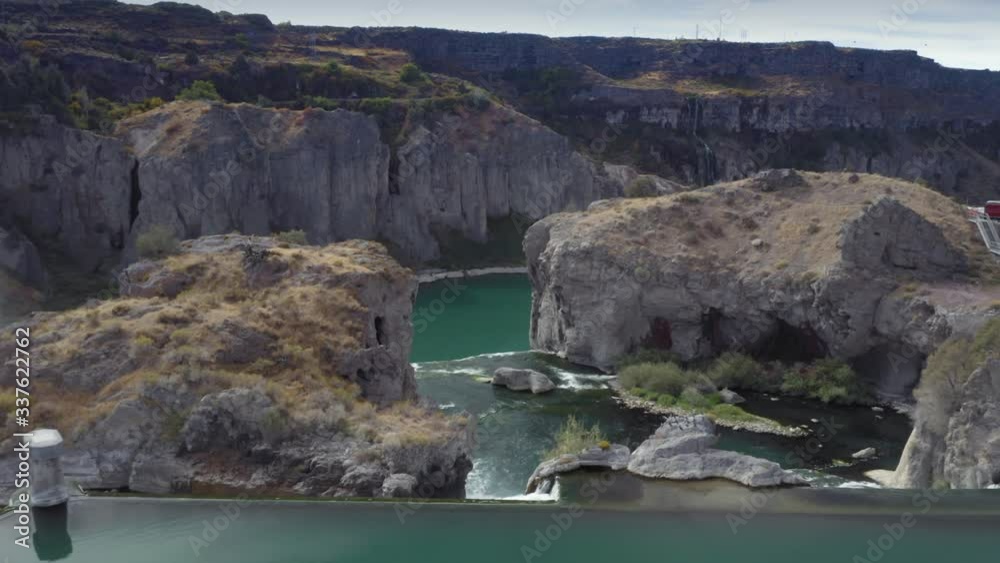 Aerial flying over waterfalls at Shoshone Falls in Twin Falls, Idaho Aerial flying over waterfalls at Shoshone Falls in Twin Falls, Idaho