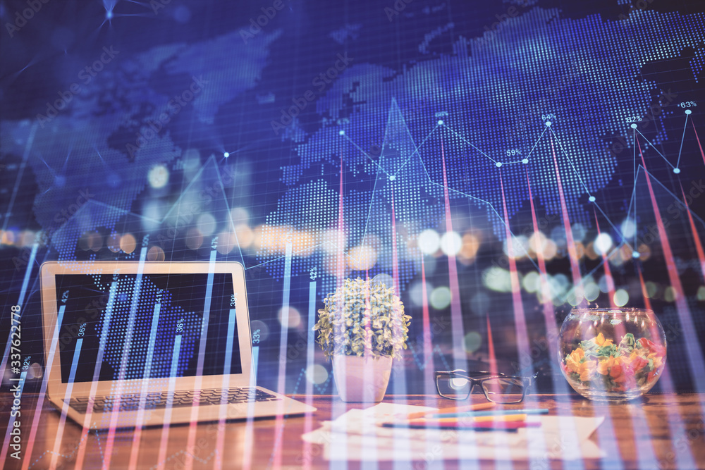 custom made wallpaper toronto digitalForex graph hologram on table with computer background. Double exposure. Concept of financial markets.