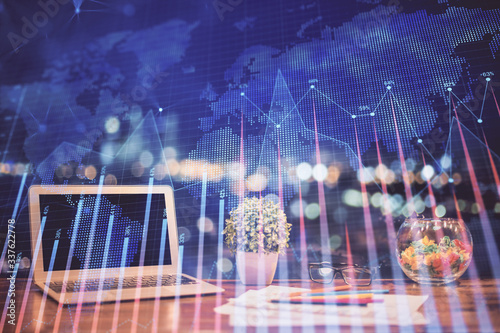 Wallpaper Mural Forex graph hologram on table with computer background. Double exposure. Concept of financial markets. Torontodigital.ca