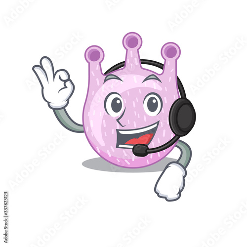 A gorgeous viridans streptococci mascot character concept wearing headphone