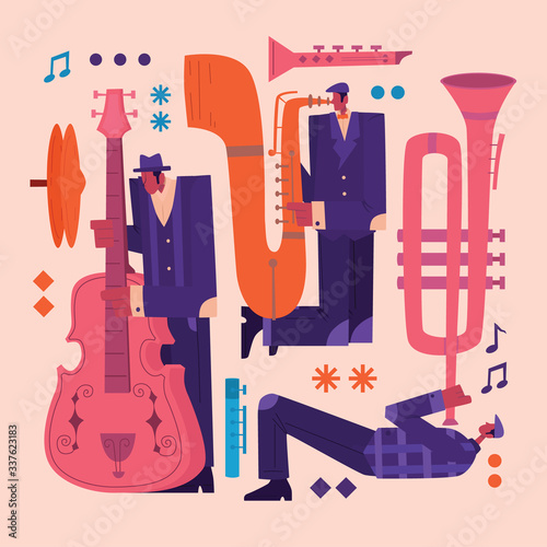 Jazz Musicians Character Illustration Set In Retro Style