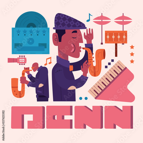 Jazz Musician Vector Set Cartoon Style