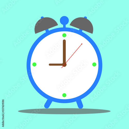 Alarm clock blue wake-up time isolated on background in flat style. Vector illustration