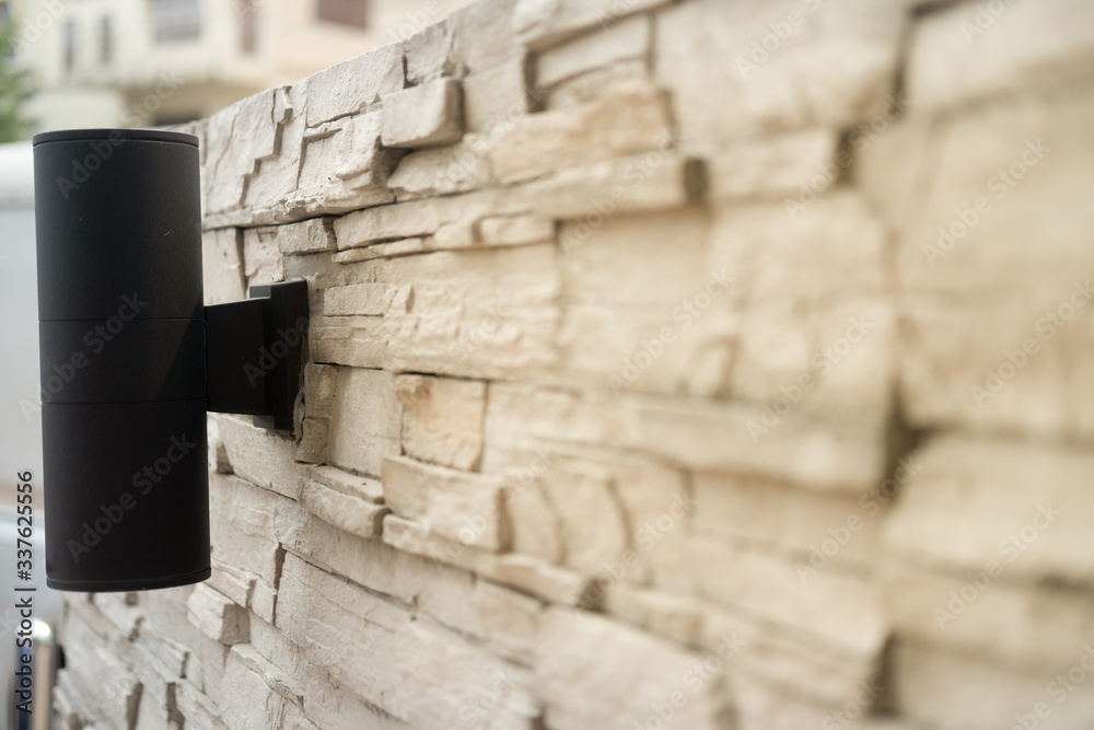 Black LED downlight decoration in brick wall decoration at garden