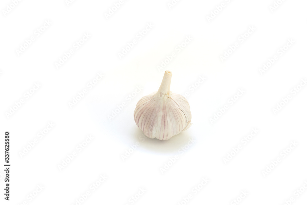 White garlic on the white background. Isolated