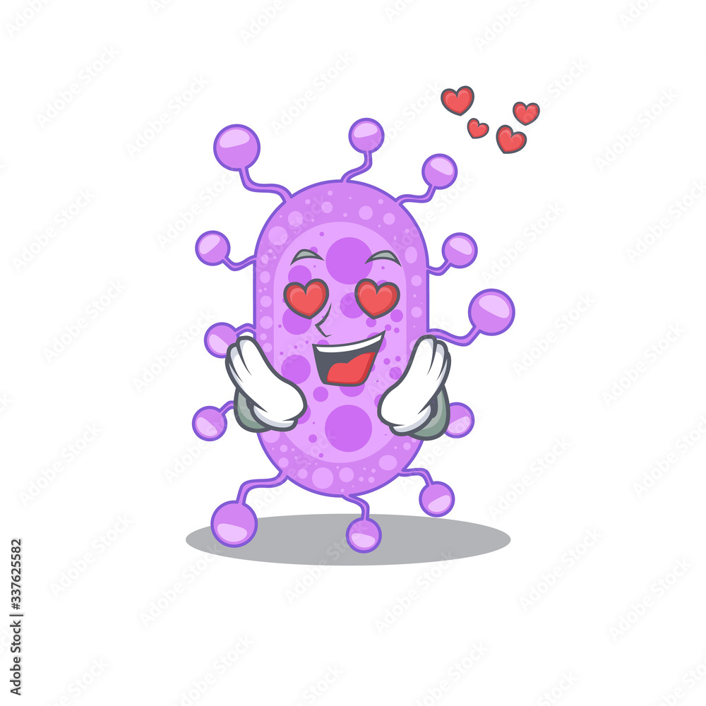 Cute mycobacterium cartoon character has a falling in love face