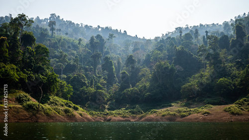 Landscape of hazy tropical rainforest in Thailand.