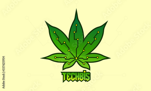 Marijuana Tech Logo Leaf. Cannabis Technology Logo Design.