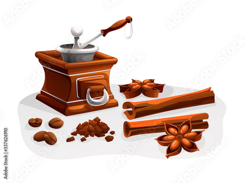 Still life of coffee making. Vector cartoon