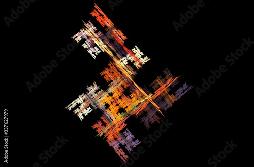 Orange green yellow fractal on black background. Abstract wallpaper. Graphic design pattern. Colorful texture.