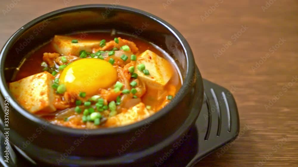 ‘Kimchi Jjigae’ or Kimchi Soup with Soft Tofu or Korean Kimchi Stew