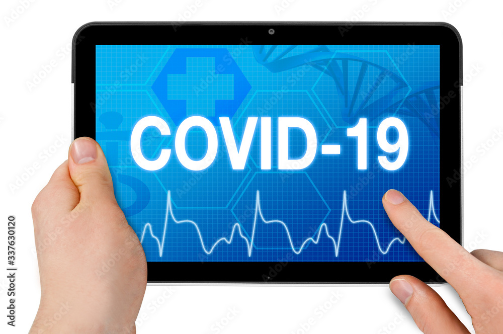 Tablet with medical touchscreen and diagnosis corona-virus Covid-19 Tablet with medical touchscreen and diagnosis corona-virus Covid-19