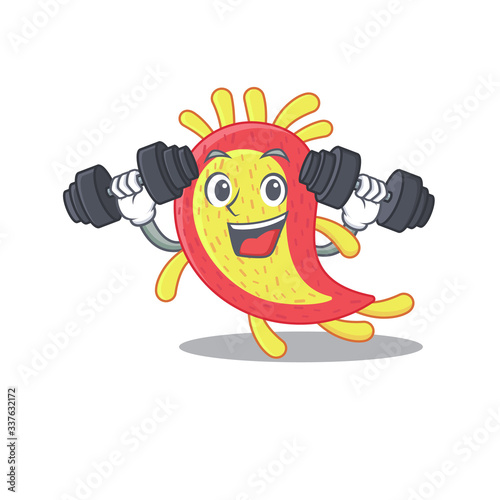 Mascot design of smiling Fitness exercise azorhizobium caulinodans lift up barbells