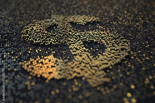 Golden numbers bars compose USD dollar symbol on black background. 3D rendering