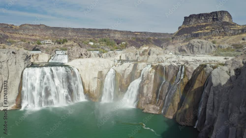 Aerial flying over waterfalls at Shoshone Falls in Twin Falls, Idaho Aerial flying over waterfalls at Shoshone Falls in Twin Falls, Idaho