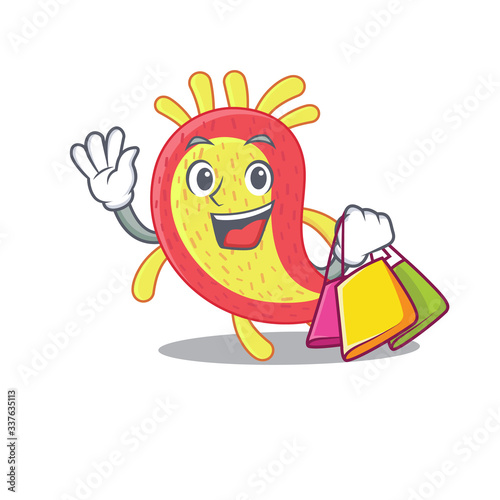 Rich and famous azorhizobium caulinodans cartoon character holding shopping bags