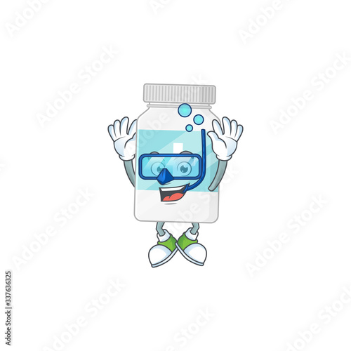 Mascot design concept of supplement bottle wearing Diving glasses