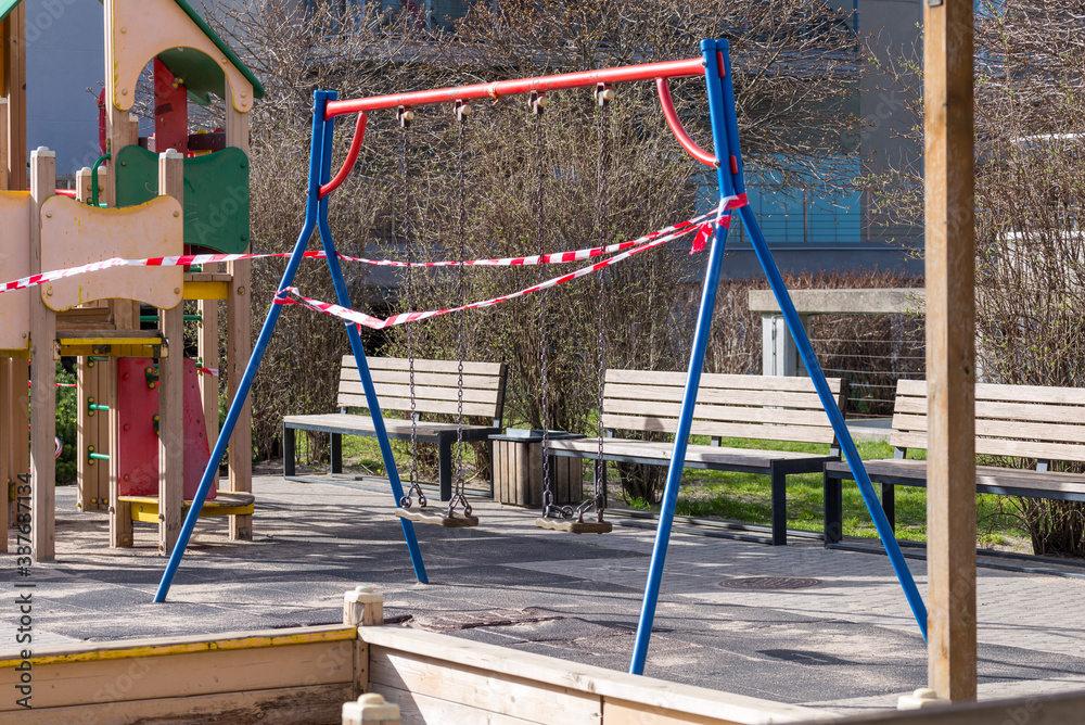 protective tape on playground in COVID 19