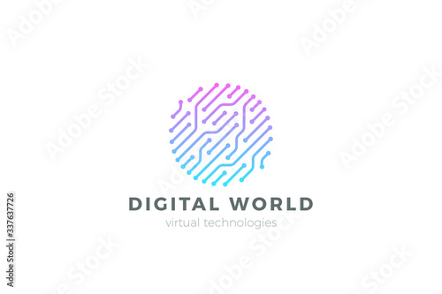Chip Digital Logo abstract Artificial Intelligence AI vector design Linear Outline style. Electronics Circuit Circle shape Logotype icon.