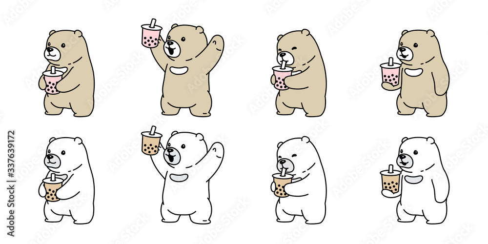 Bear vector polar bear Boba milk tea icon logo teddy cartoon character symbol illustration doodle design Bear vector polar bear Boba milk tea icon logo teddy cartoon character symbol illustration doodle design