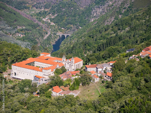 Aerial view of San Estevo de Ribas de Sil Monastery, Ourense, Galicia, Spain