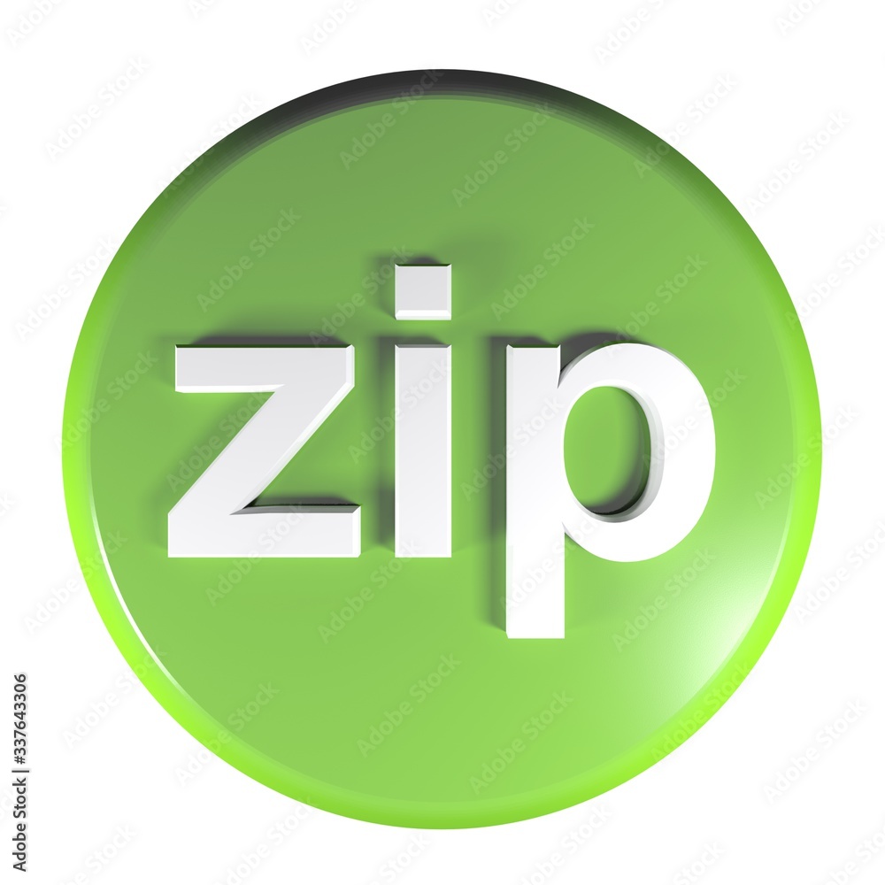 zip green circle push button 3D rendering illustration