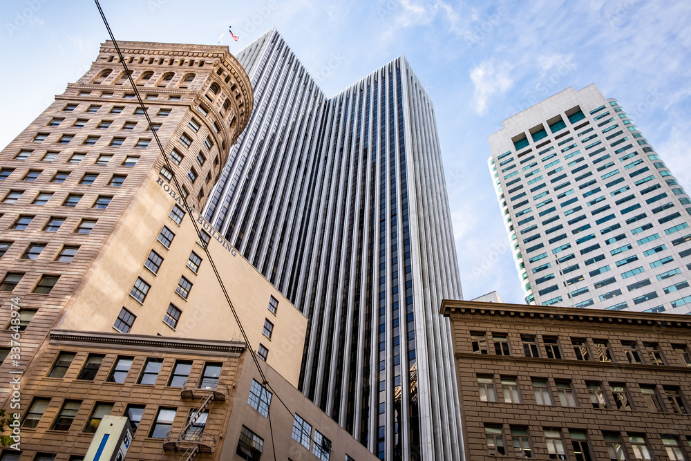 Skyscrapers in San Francisco in summer. Modern Office Buildings, California.